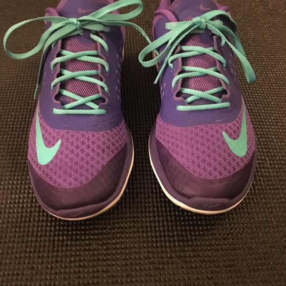 purple and teal sneakers